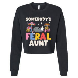 Somebody's Feral Aunt Opossum Wild Auntie Groovy Mushroom Cropped Pullover Crew