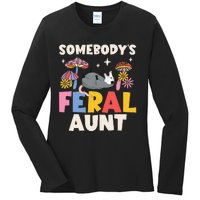 Somebody's Feral Aunt Opossum Wild Auntie Groovy Mushroom Ladies Long Sleeve Shirt