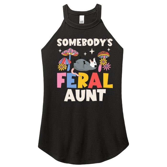 Somebody's Feral Aunt Opossum Wild Auntie Groovy Mushroom Women's Perfect Tri Rocker Tank