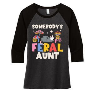 Somebody's Feral Aunt Opossum Wild Auntie Groovy Mushroom Women's Tri-Blend 3/4-Sleeve Raglan Shirt