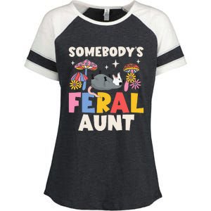 Somebody's Feral Aunt Opossum Wild Auntie Groovy Mushroom Enza Ladies Jersey Colorblock Tee