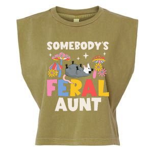 Somebody's Feral Aunt Opossum Wild Auntie Groovy Mushroom Garment-Dyed Women's Muscle Tee