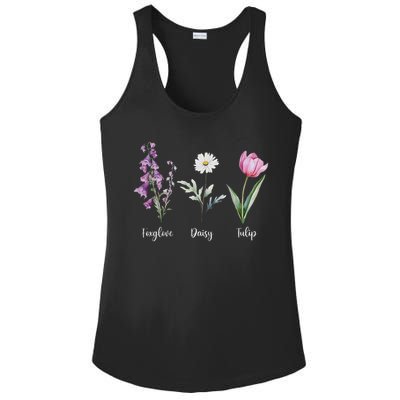 Subtle Floral Anti Trump Flowers Foxglove Daisy Tulip Funny Ladies PosiCharge Competitor Racerback Tank