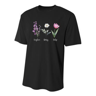 Subtle Floral Anti Trump Flowers Foxglove Daisy Tulip Funny Youth Performance Sprint T-Shirt
