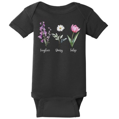 Subtle Floral Anti Trump Flowers Foxglove Daisy Tulip Funny Baby Bodysuit