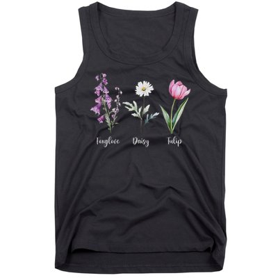 Subtle Floral Anti Trump Flowers Foxglove Daisy Tulip Funny Tank Top