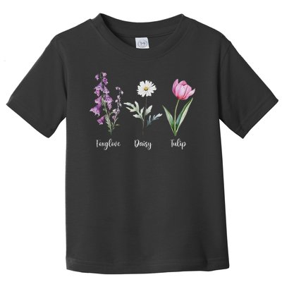 Subtle Floral Anti Trump Flowers Foxglove Daisy Tulip Funny Toddler T-Shirt