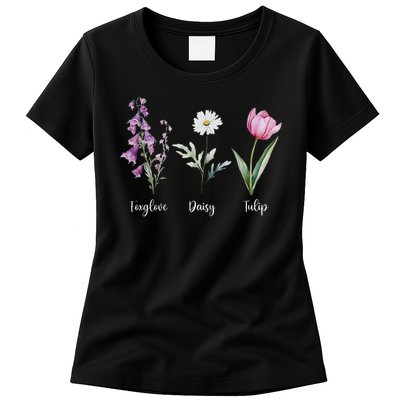 Subtle Floral Anti Trump Flowers Foxglove Daisy Tulip Funny Womens T-Shirt
