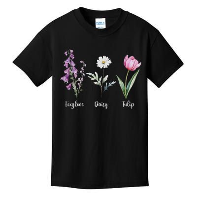 Subtle Floral Anti Trump Flowers Foxglove Daisy Tulip Funny Kids T-Shirt