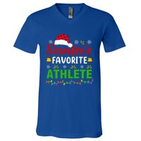 SantaS Favorite Athlete Funny Christmas Athlete Xmas Gift V-Neck T-Shirt