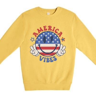 Smile Face America Vibes Usa Flag 4th Of July Patriotic Gift Premium Crewneck Sweatshirt