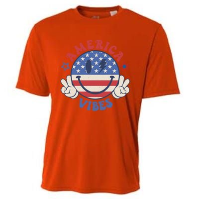 Smile Face America Vibes Usa Flag 4th Of July Patriotic Gift Cooling Performance Crew T-Shirt