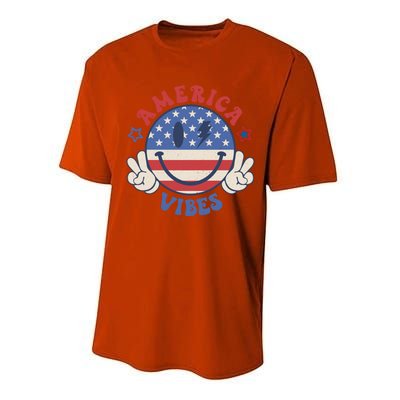 Smile Face America Vibes Usa Flag 4th Of July Patriotic Gift Performance Sprint T-Shirt