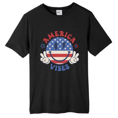 Smile Face America Vibes Usa Flag 4th Of July Patriotic Gift Tall Fusion ChromaSoft Performance T-Shirt