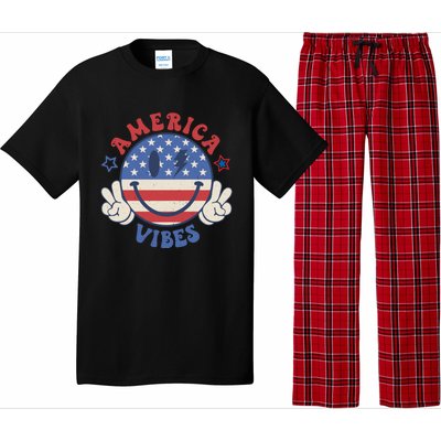 Smile Face America Vibes Usa Flag 4th Of July Patriotic Gift Pajama Set