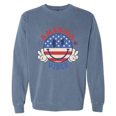 Smile Face America Vibes Usa Flag 4th Of July Patriotic Gift Garment-Dyed Sweatshirt