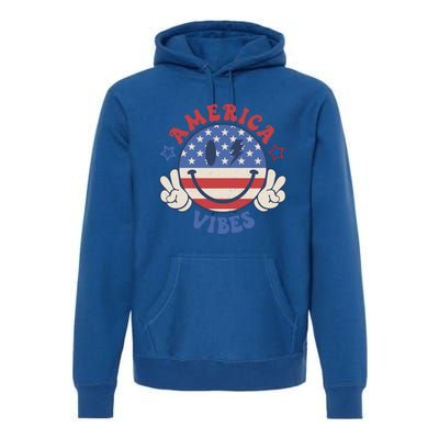 Smile Face America Vibes Usa Flag 4th Of July Patriotic Gift Premium Hoodie