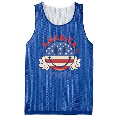 Smile Face America Vibes Usa Flag 4th Of July Patriotic Gift Mesh Reversible Basketball Jersey Tank