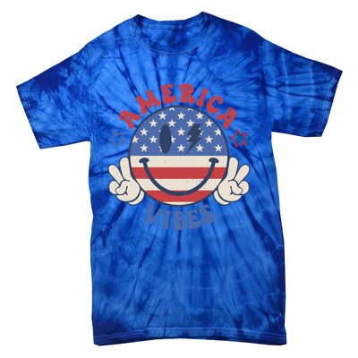 Smile Face America Vibes Usa Flag 4th Of July Patriotic Gift Tie-Dye T-Shirt