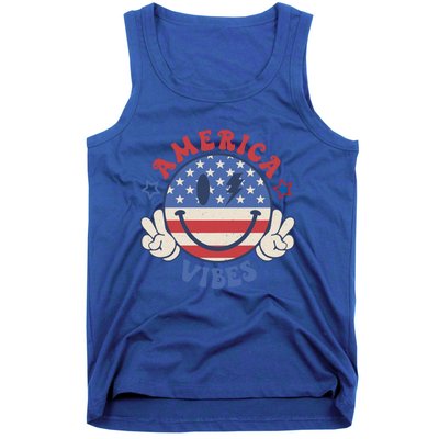 Smile Face America Vibes Usa Flag 4th Of July Patriotic Gift Tank Top