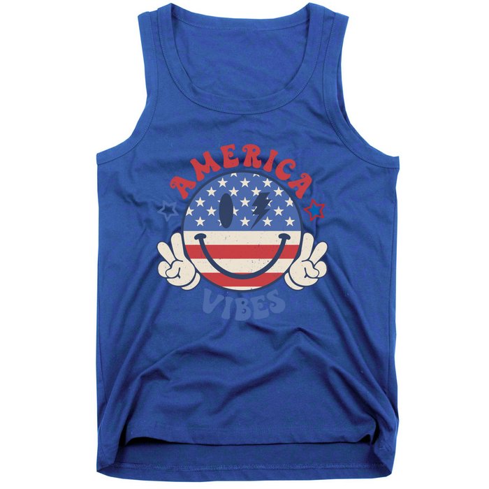 Smile Face America Vibes Usa Flag 4th Of July Patriotic Gift Tank Top