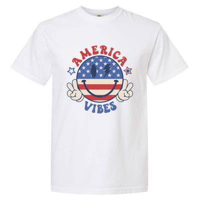 Smile Face America Vibes Usa Flag 4th Of July Patriotic Gift Garment-Dyed Heavyweight T-Shirt