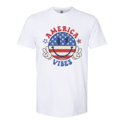 Smile Face America Vibes Usa Flag 4th Of July Patriotic Gift Softstyle CVC T-Shirt