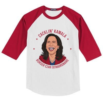 Socialdudtees Funny Anti Kamala Harris Laughing Cartoon Kids Colorblock Raglan Jersey