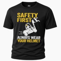 Safety First Always Wear Your Helmet Funny Forklift Driver Cooling Performance Crew T-Shirt