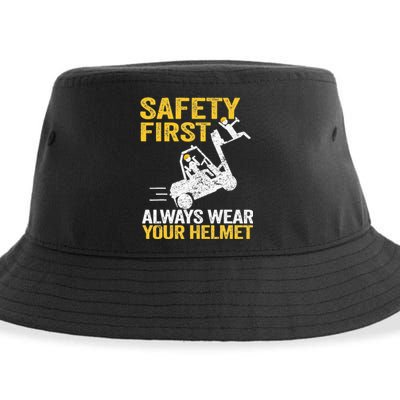 Safety First Always Wear Your Helmet Funny Forklift Driver Sustainable Bucket Hat