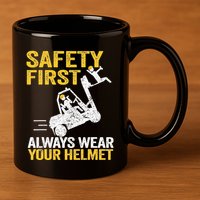 Safety First Always Wear Your Helmet Funny Forklift Driver 11oz C Handle Ceramic Mug