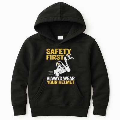 Safety First Always Wear Your Helmet Funny Forklift Driver Kids Hoodie