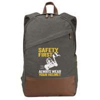 Safety First Always Wear Your Helmet Funny Forklift Driver Cotton Canvas Backpack
