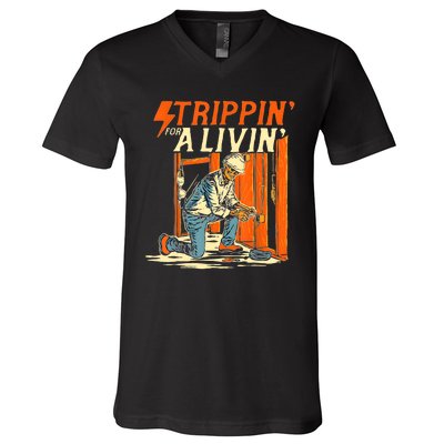 Stripping For A Living Electrician Work Electrical Worker V-Neck T-Shirt