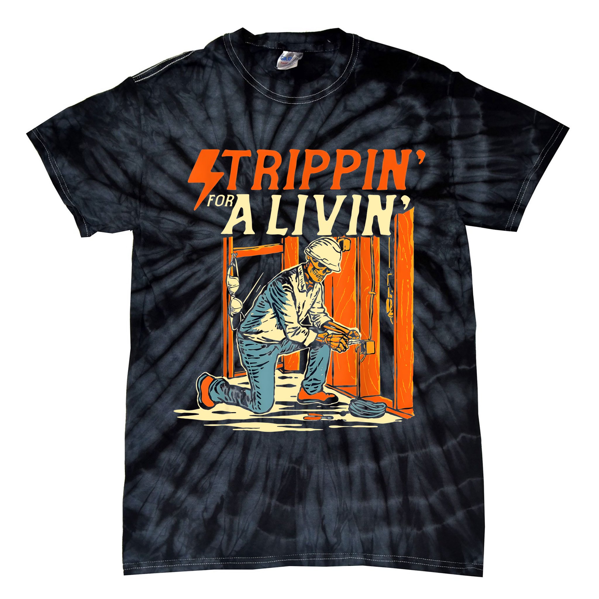 Stripping For A Living Electrician Work Electrical Worker Tie-Dye T-Shirt