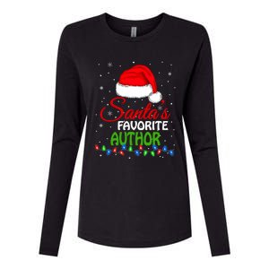 SantaS Favorite Author Santa Hat Lights. Funny Christmas Womens Cotton Relaxed Long Sleeve T-Shirt