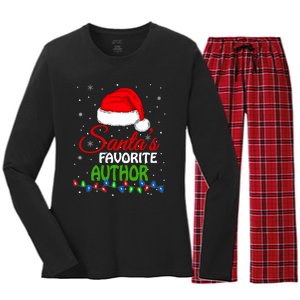 SantaS Favorite Author Santa Hat Lights. Funny Christmas Women's Long Sleeve Flannel Pajama Set 