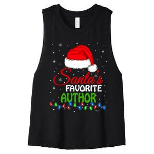 SantaS Favorite Author Santa Hat Lights. Funny Christmas Women's Racerback Cropped Tank