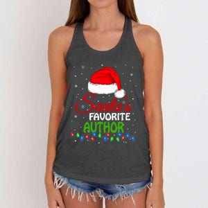 SantaS Favorite Author Santa Hat Lights. Funny Christmas Women's Knotted Racerback Tank