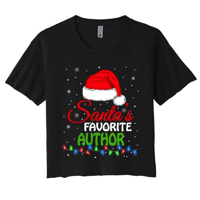 SantaS Favorite Author Santa Hat Lights. Funny Christmas Women's Crop Top Tee