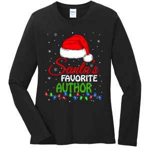 SantaS Favorite Author Santa Hat Lights. Funny Christmas Ladies Long Sleeve Shirt