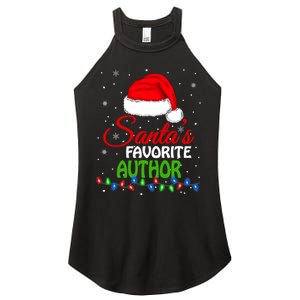 SantaS Favorite Author Santa Hat Lights. Funny Christmas Women's Perfect Tri Rocker Tank