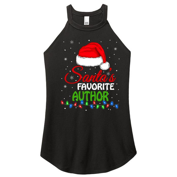 SantaS Favorite Author Santa Hat Lights. Funny Christmas Women's Perfect Tri Rocker Tank