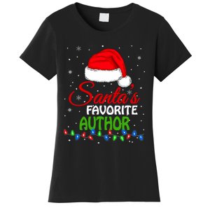 SantaS Favorite Author Santa Hat Lights. Funny Christmas Women's T-Shirt