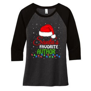 SantaS Favorite Author Santa Hat Lights. Funny Christmas Women's Tri-Blend 3/4-Sleeve Raglan Shirt