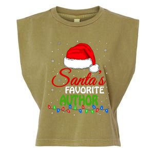 SantaS Favorite Author Santa Hat Lights. Funny Christmas Garment-Dyed Women's Muscle Tee