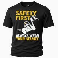 Safety First Always Wear Your Helmet Funny Forklift Driver Cooling Performance Crew T-Shirt