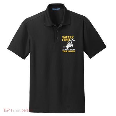 Safety First Always Wear Your Helmet Funny Forklift Driver Dry Zone Grid Polo