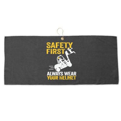 Safety First Always Wear Your Helmet Funny Forklift Driver Large Microfiber Waffle Golf Towel