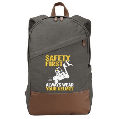 Safety First Always Wear Your Helmet Funny Forklift Driver Cotton Canvas Backpack